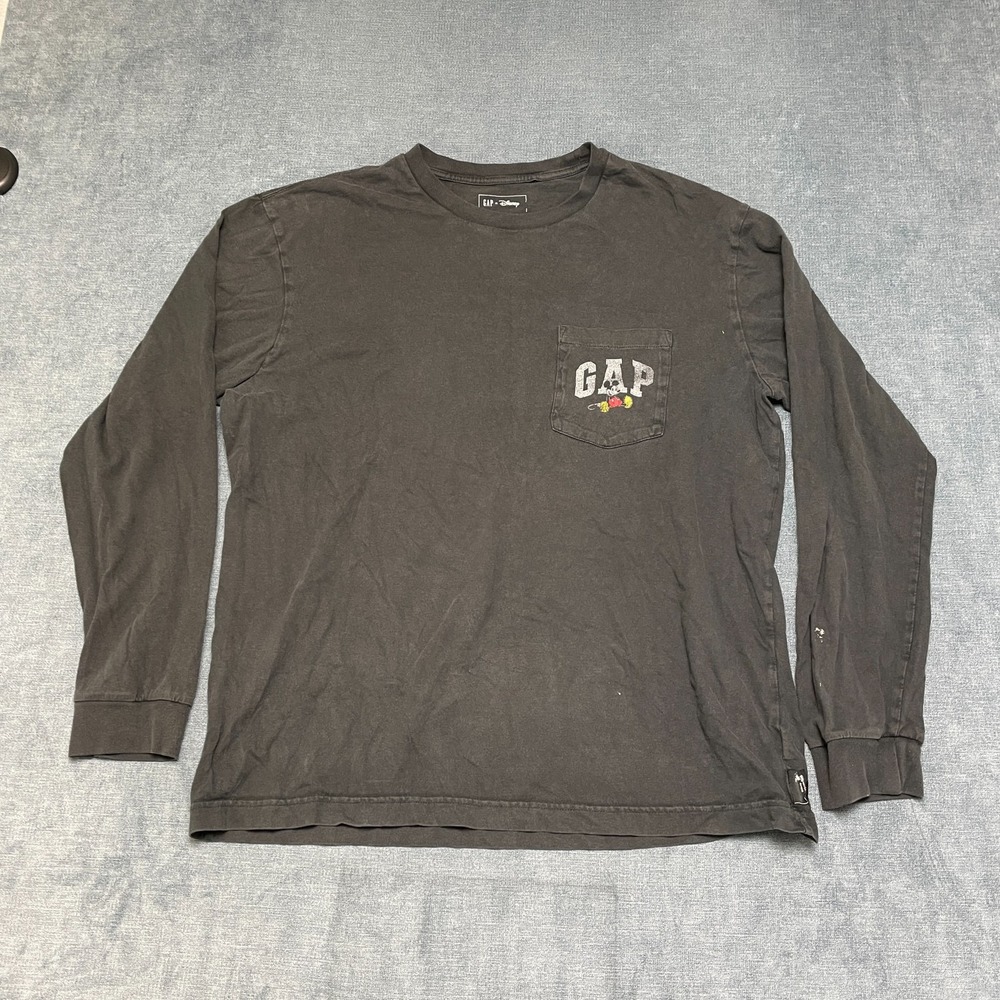 Gap x Disney T Shirt Mens Large Black Mickey Mouse Graphic Long Sleeve Crew Neck